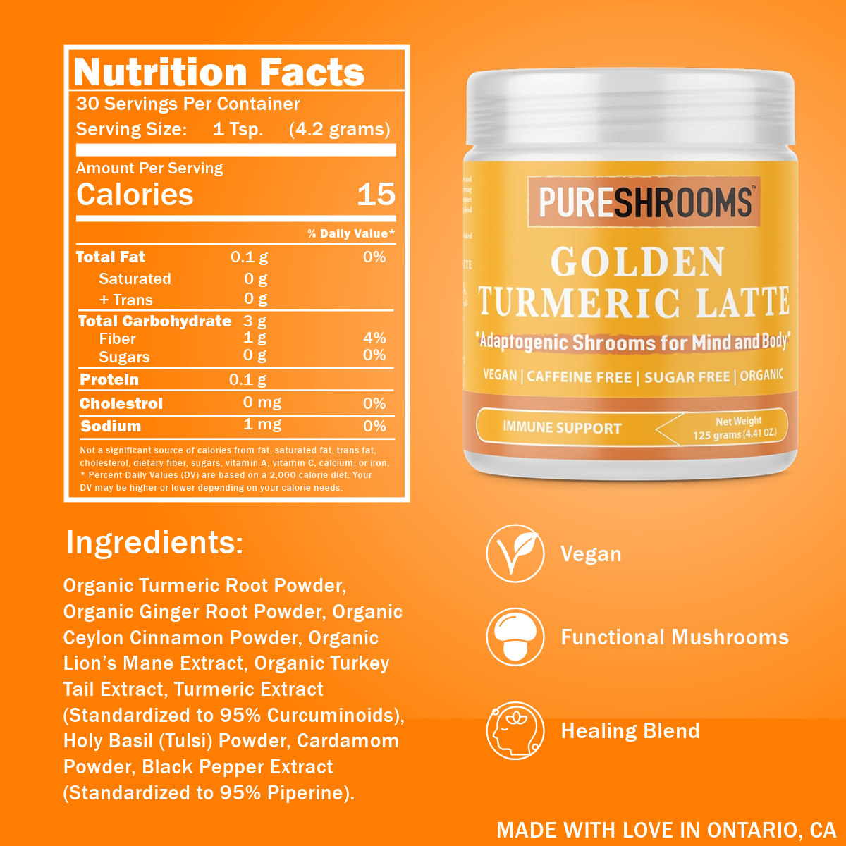 PureShrooms Inc. – wholesale Hälsoté/Detoxté – PureShrooms Gurkmeja Latte m/ Svartpeppar 30 Portioner2