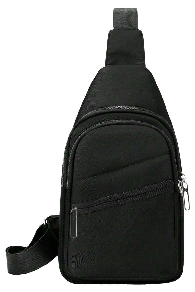 Sleek Black Polyester Multi-compartment Sling Bag for wholesale on Faire
