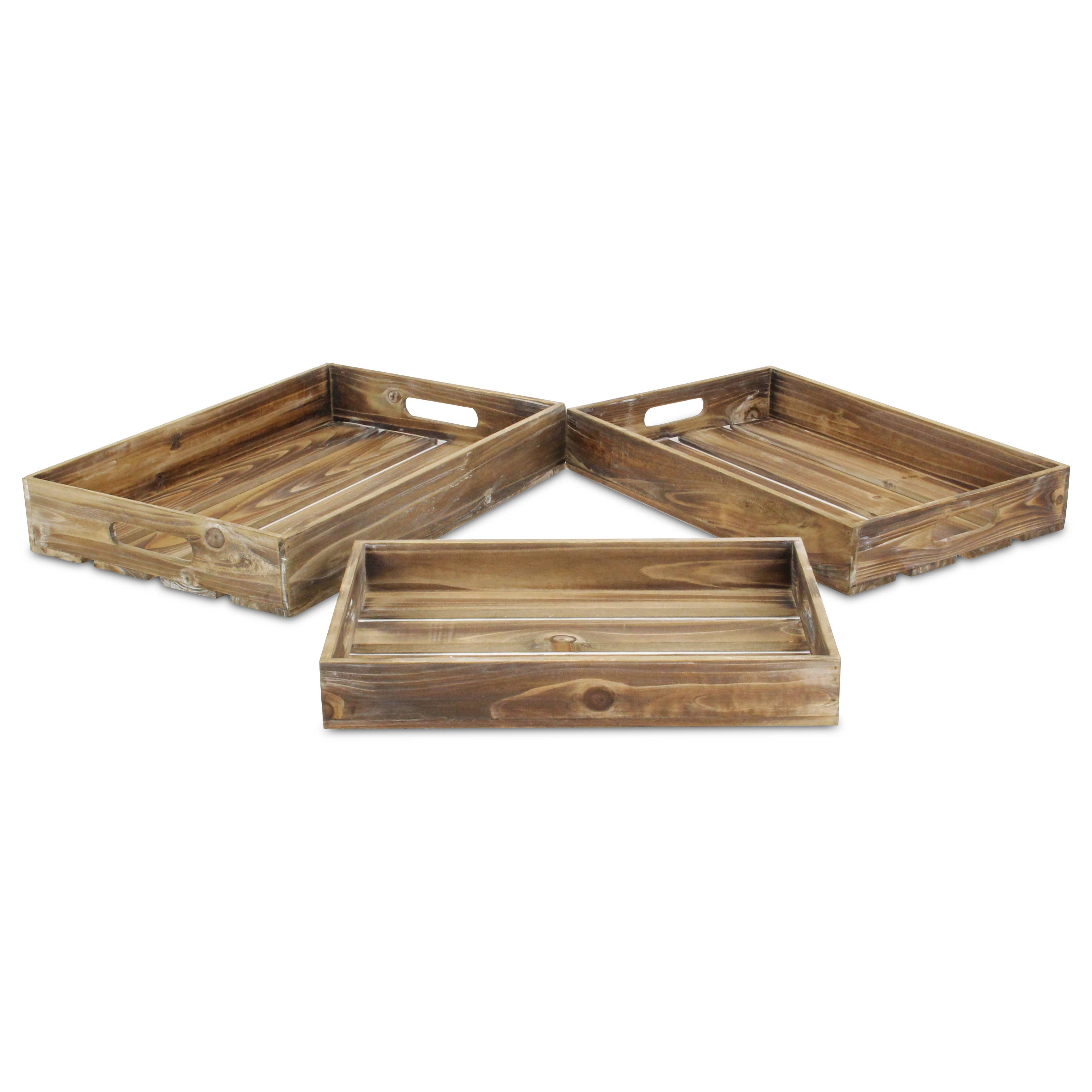 Cheungs Home Decor - Venta al por mayor Bandejas decorativas - Juego de 3 bandejas de madera con listones Nora, color marrón0