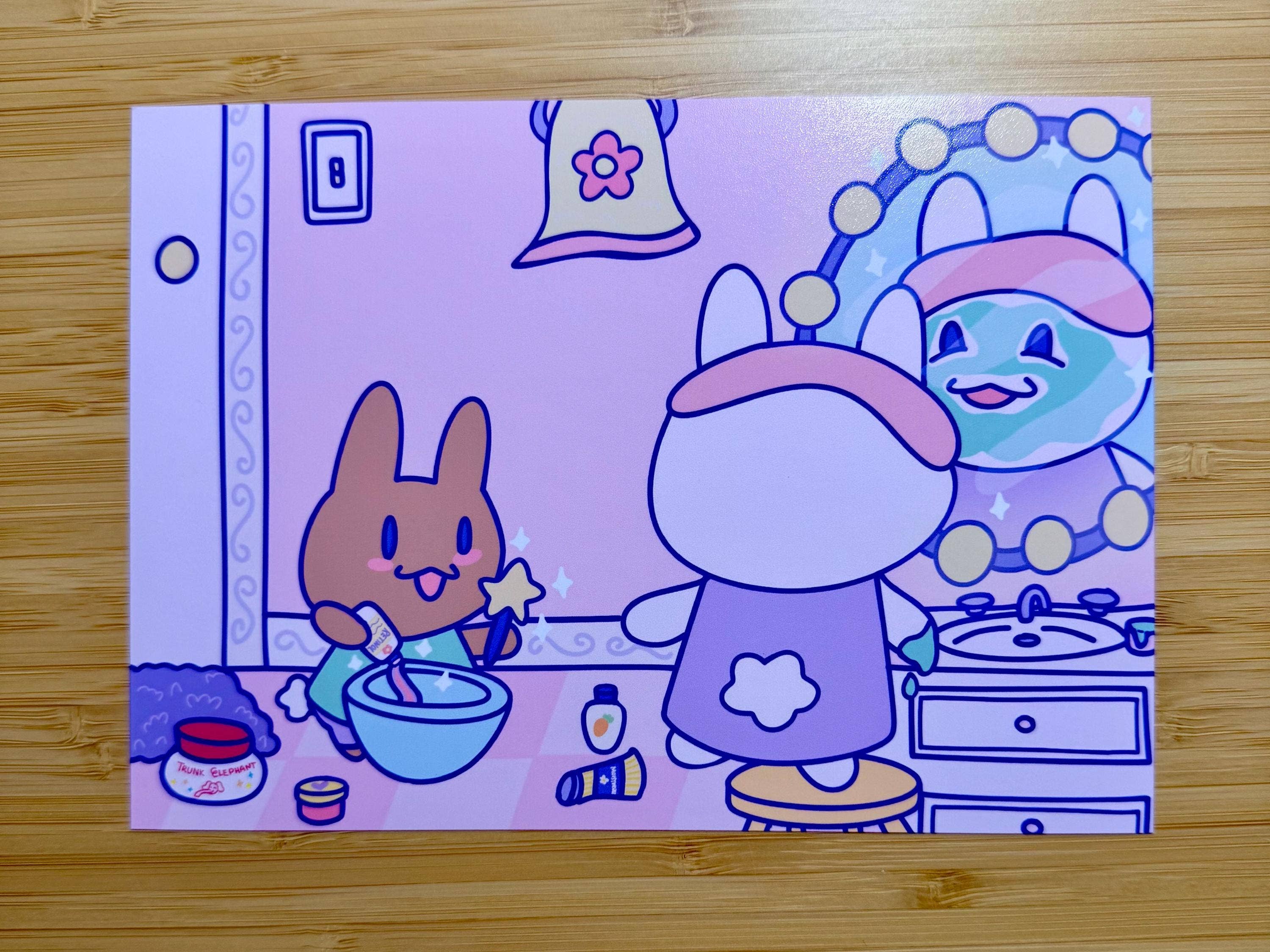 Courtney Elizabeth Studio - Wholesale Art Print - Rabbit Babies Spa Night Kawaii Art Print 5x71