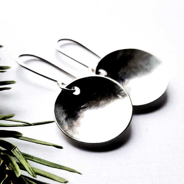 Hammered Sterling Silver Concave Disc Earrings - Pool for wholesale by Andewyn Moon
