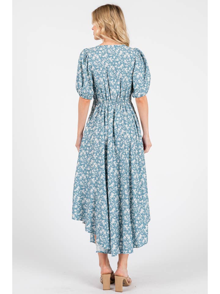 Calista - Wholesale Dress – Women's - SHORT SLEEVE SELF COVER BUTTON DETAIL MIDI DRESS - VD606910