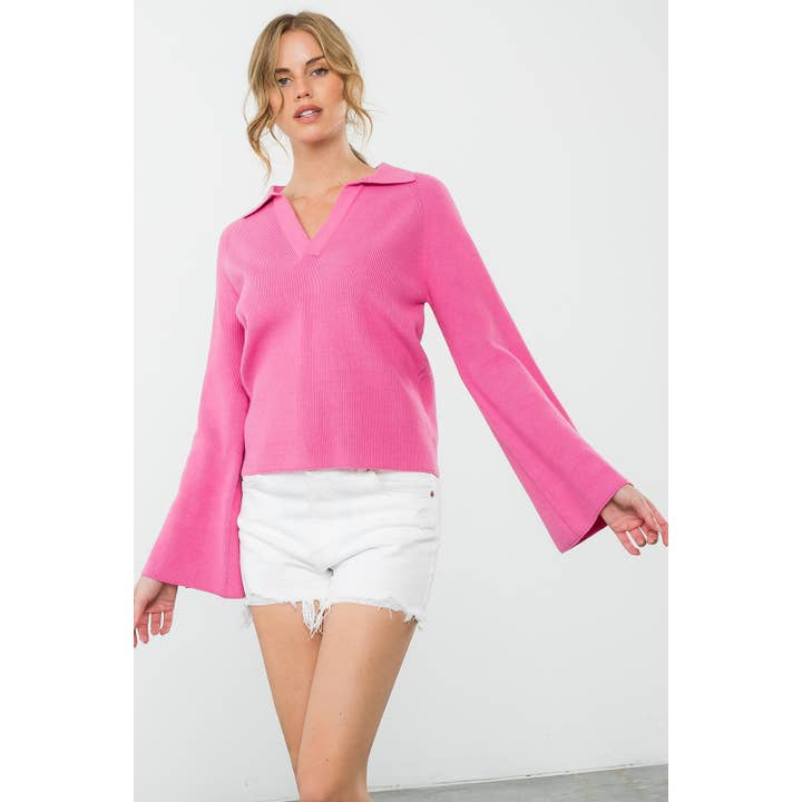 Langärmliges Top aus Rippstrick mit Kragen für den Großhandel von THML