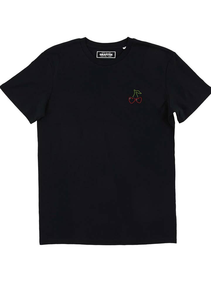 Tee shirt brodé Cherry Love 100% bio qualité premium pour la vente par Grafitee