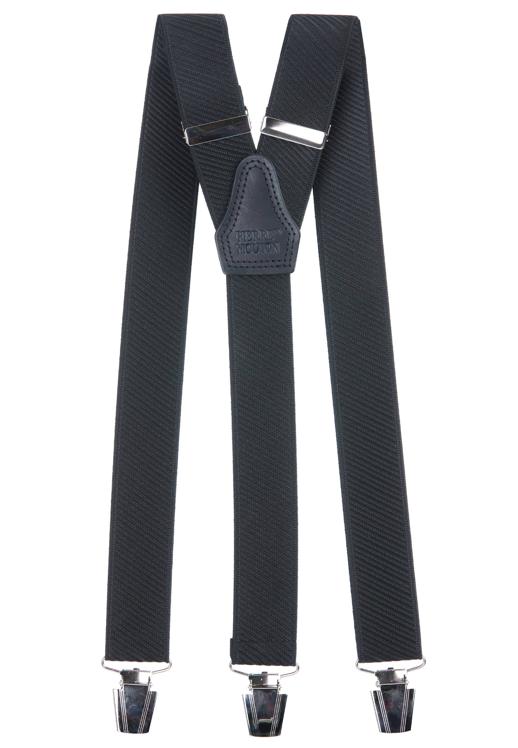 Pierre Mouton - Vente Ceinture – unisexe - Bretelles Monaco noires 3 agrafes/120 cm | Fabriqué à la main0