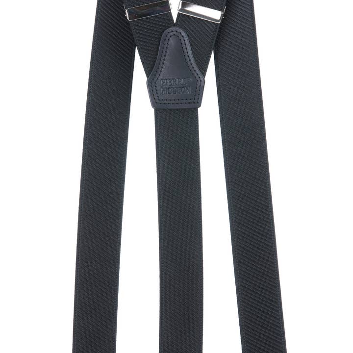 Pierre Mouton - Wholesale Belt - Unisex - Monaco Black Braces 3 clips/120 cm | Handmade0