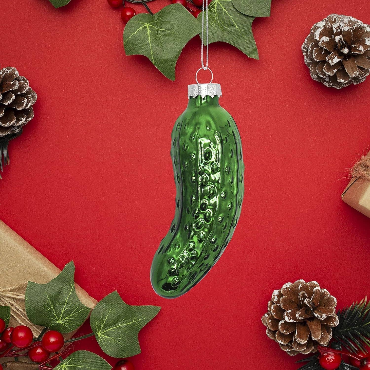 4E's Novelty - Vente Objets de décoration - Cornichon de Noël en verre soufflé 4" vert métallique 4E's3