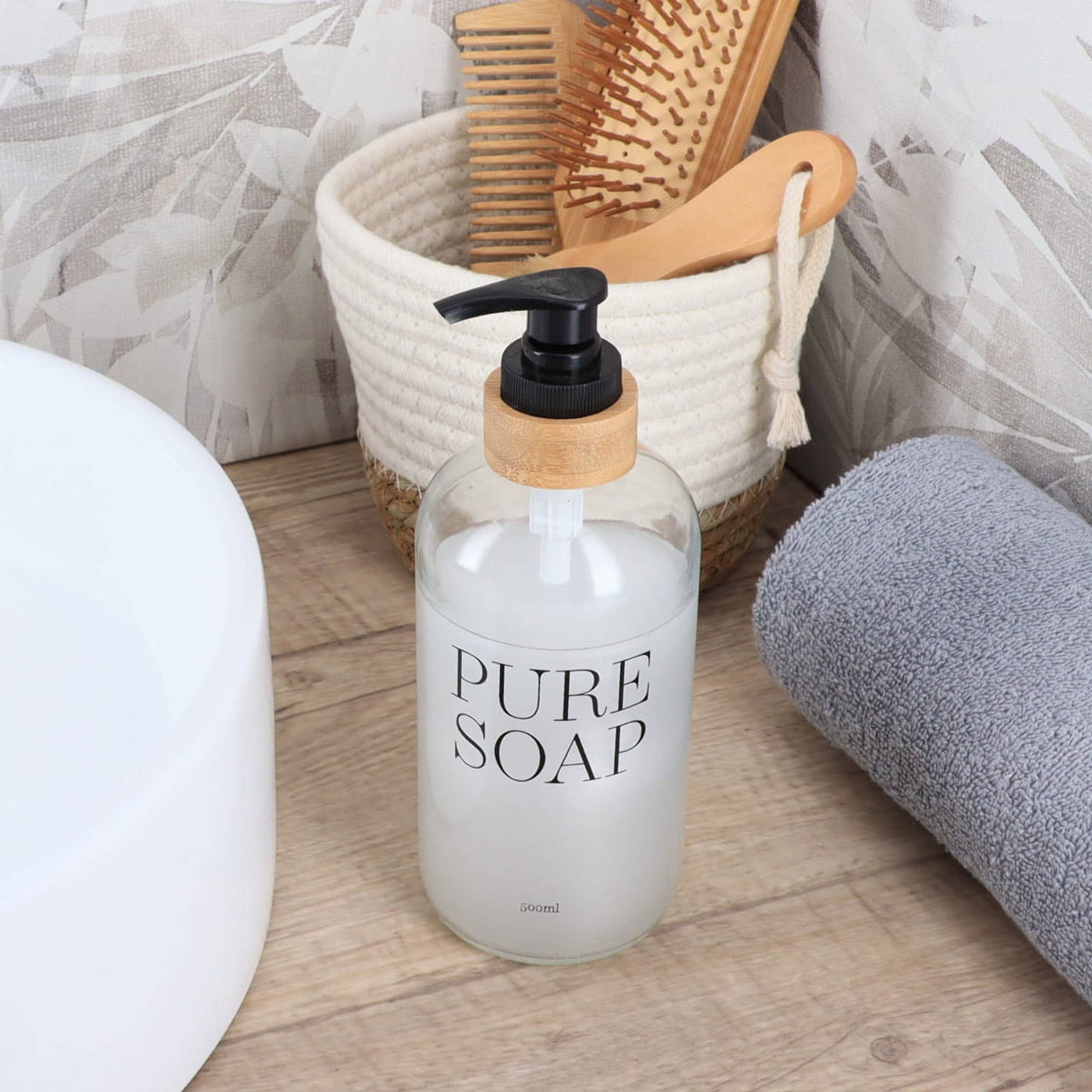 Evideco French Home Goods - Wholesale Soap Dispenser - Glass and Bamboo Soap Dispenser 17 oz oy 34 oz PURE SOAP2