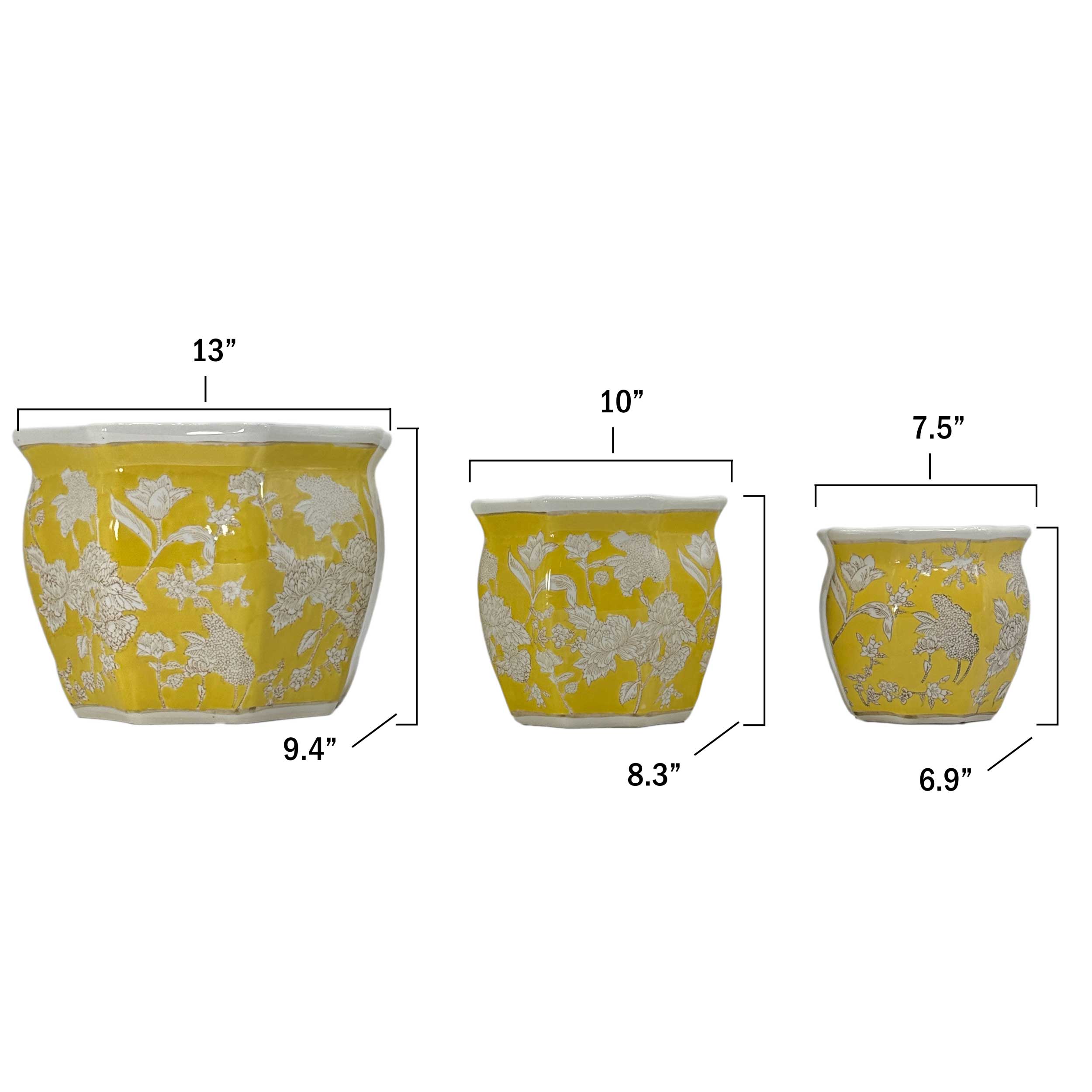 Galt International Company - Wholesale Plantenpot - Set van 3 - 7,5"/10"/13" keramische Chinoiserie plantenpotset9