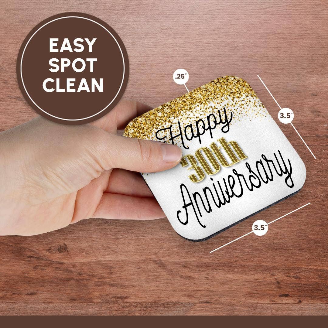 3dRose - Wholesale Coasters - 3dRose, Happy 30th Anniversary Image Of Gold Image Of Diamond Glitter, Coaster13