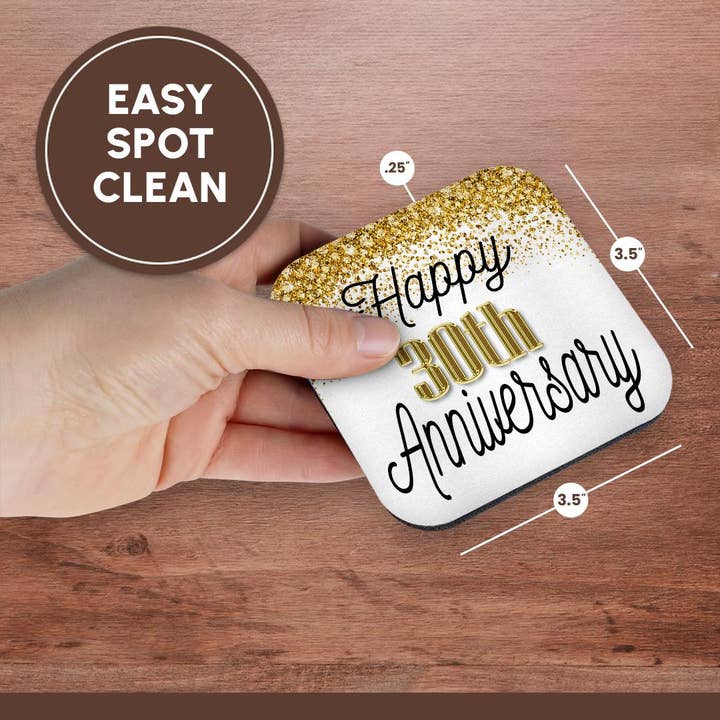 3dRose - Wholesale Coasters - 3dRose, Happy 30th Anniversary Image Of Gold Image Of Diamond Glitter, Coaster13