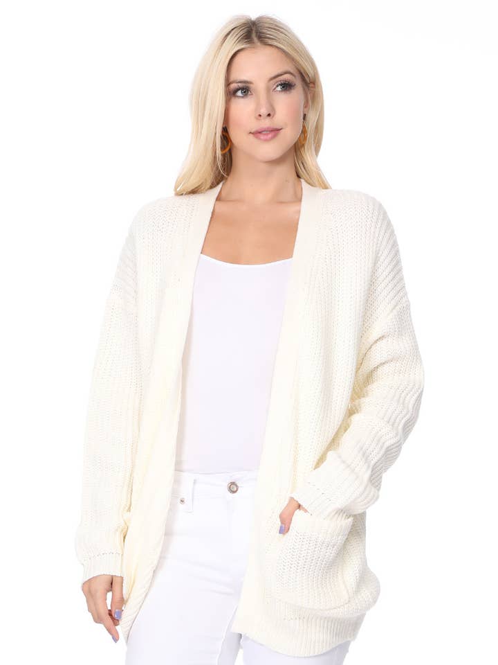 Mak - Wholesale Cardigan - Women's - Women's Waffle Knit Open Front Sweater Cardigan HK824623