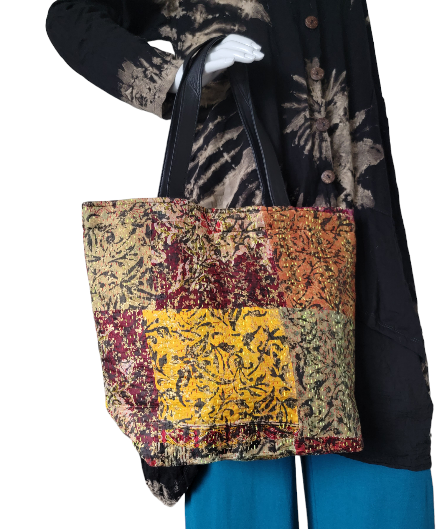 Evergreen Guardian Imports - Venta al por mayor Bolsa de asa- Mujer - BA753 Bolso de mano con retazos de seda con tinte vegetal2