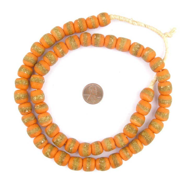 14mm Tangerine Orange Kente Krobo Beads for wholesale by The Bead Chest