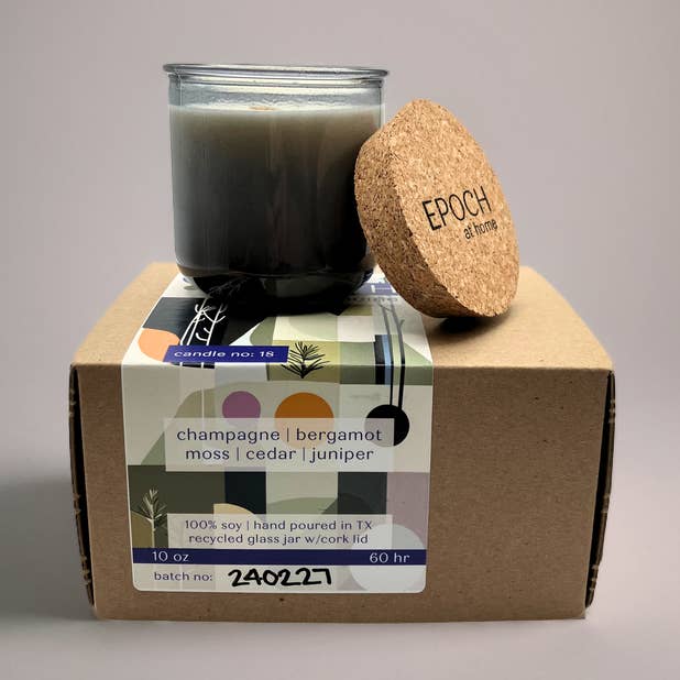 #18 Champagne, Bergamot, Moss Soy Candle in Recycled Vessel for wholesale by EPOCH at home