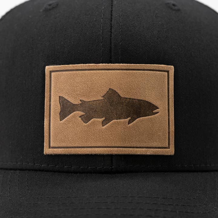 Range Leather Co. - Wholesale Trucker Hat - Unisex - Trout Hat - Leather Patch Trucker Cap