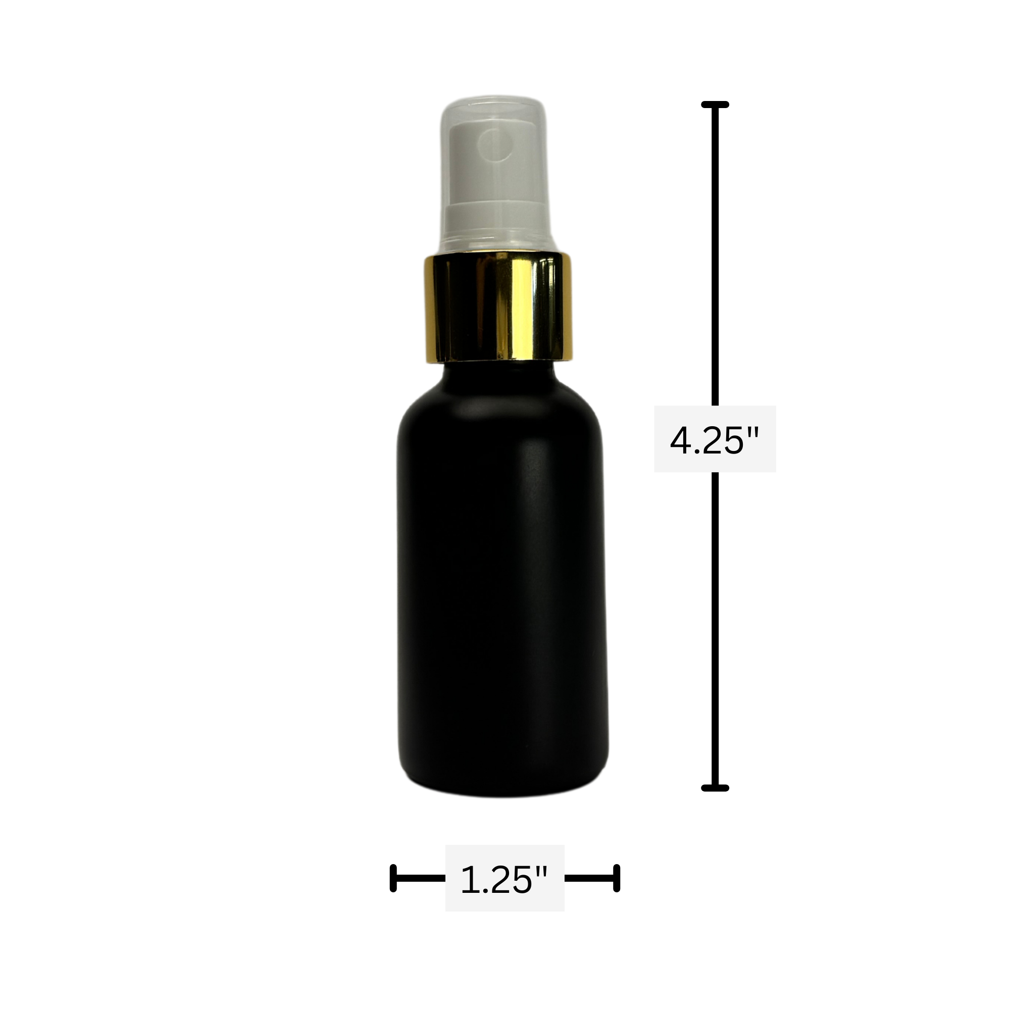 The Bottle Shoppe - Wholesale Essential Oil Holder - 1oz Black Matte Glass Bottle with Gold Fine Mist Sprayer2