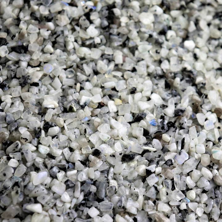 Extra small moonstone crystal chips 500g for wholesale by Distinction Crystals