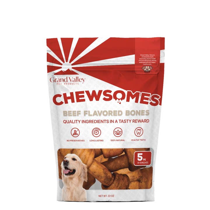 Beef Knotted Bone 8"- 9" (5 Pack) for wholesale by Grand Valley