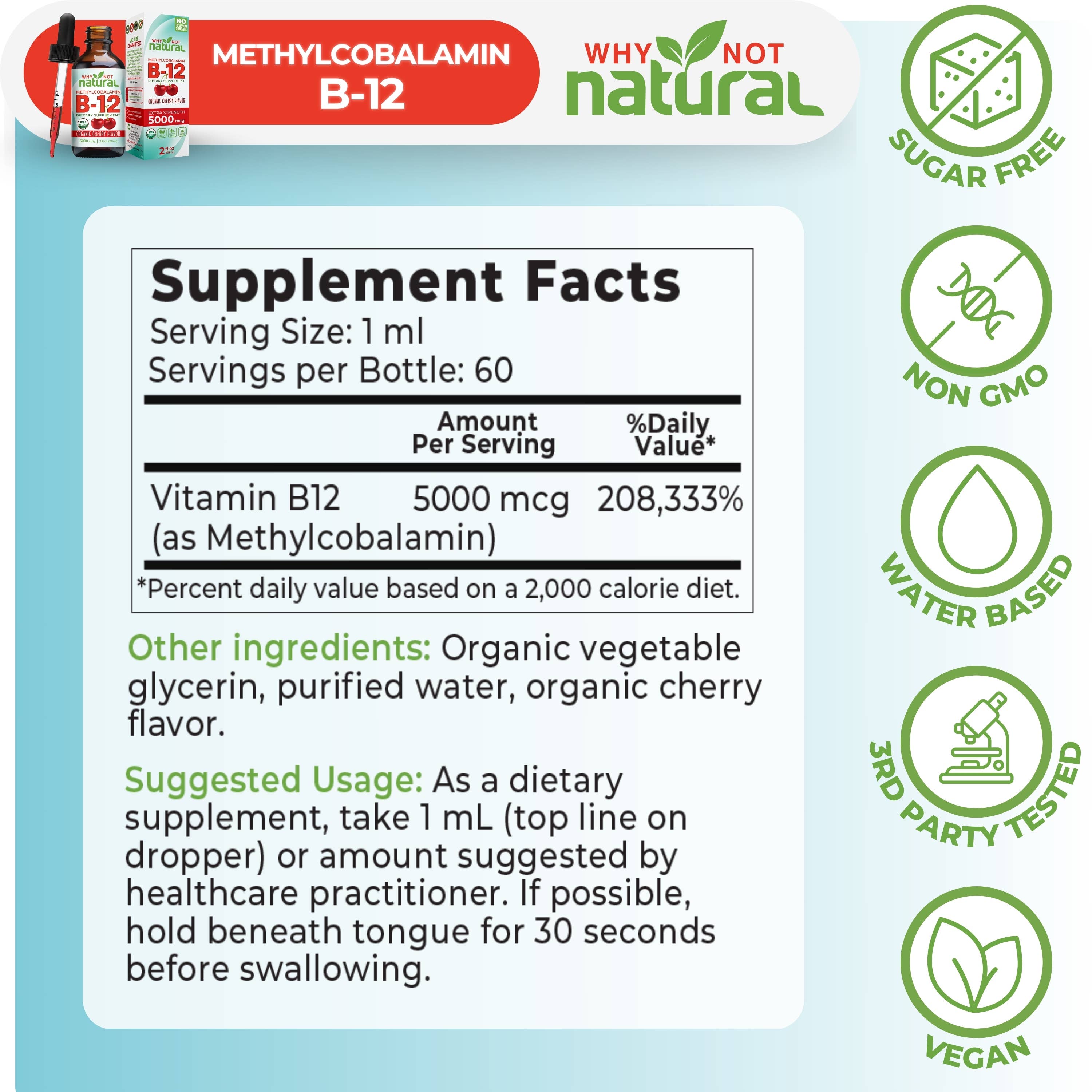 WhyNotNatural - Wholesale Oral Supplement/Vitamin - Organic Vitamin B12 Liquid Drops Supports Focus & Energy4