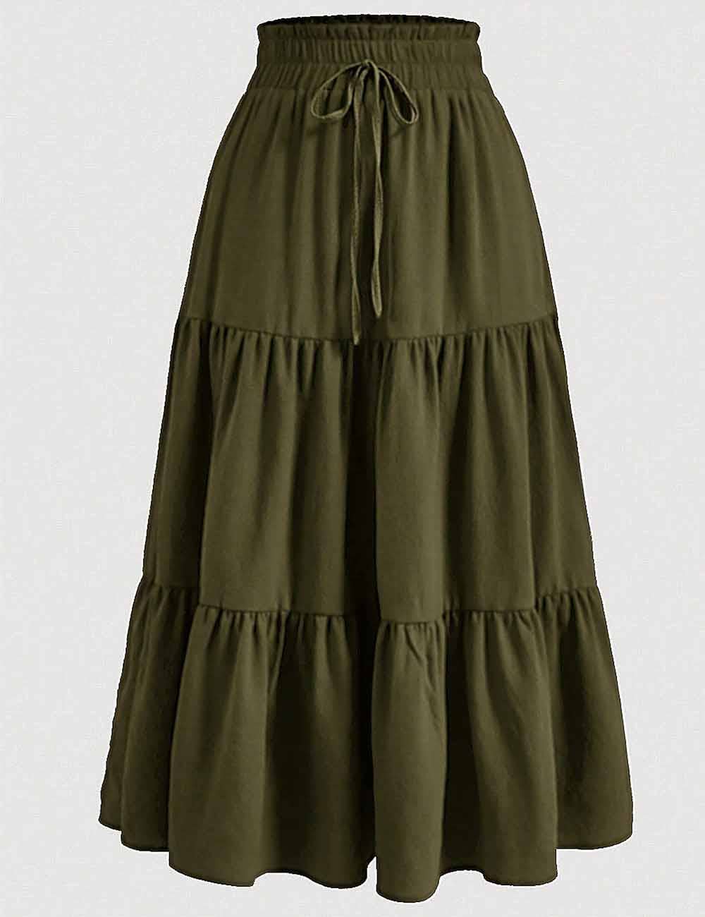 Sweetkama - Wholesale Skirt - Women's - Ladies Boho Elastic Waist Ruched Drawstring Skirt28