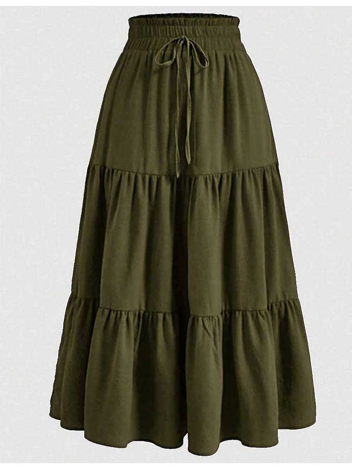 Sweetkama - Wholesale Skirt - Women's - Ladies Boho Elastic Waist Ruched Drawstring Skirt28