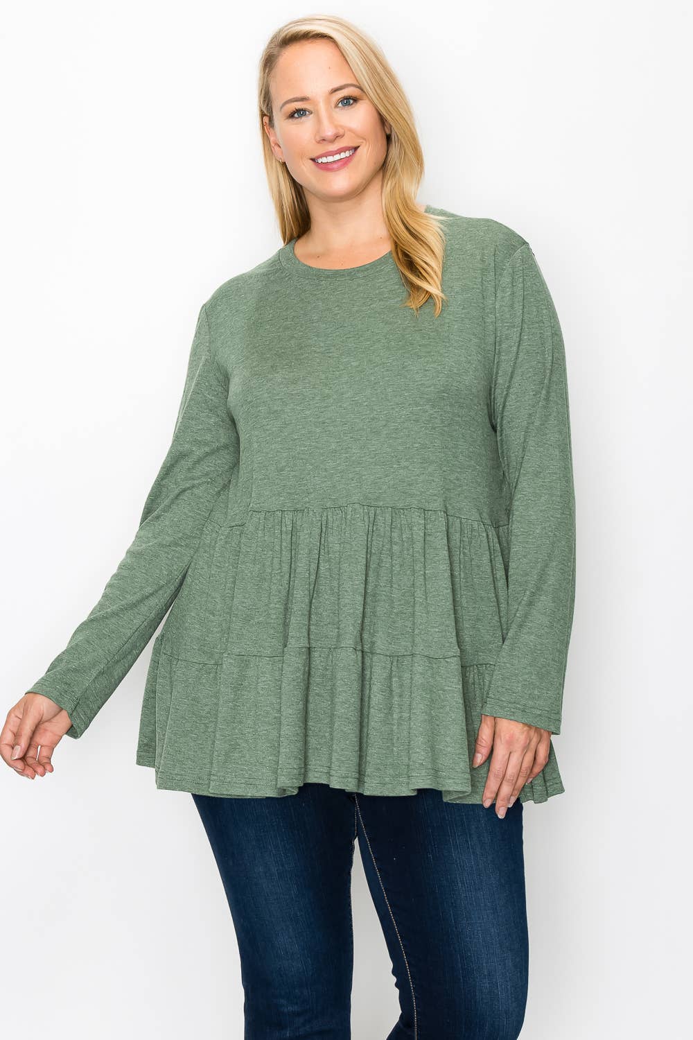 Urban Fem - Venta al por mayor Túnica - Mujer - Blusa de punto BabyDoll con volantes de manga larga para mujer de talla grande1