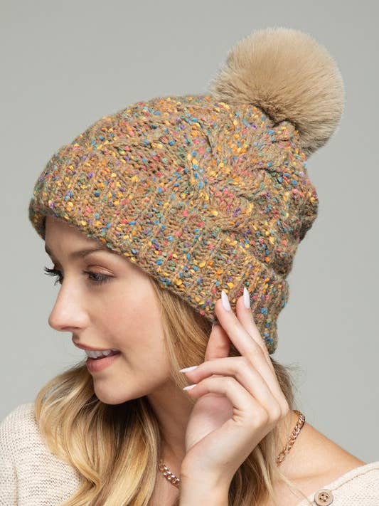 Multicolored Cable Knit Pompom Beanie for wholesale by Shop Neighbors