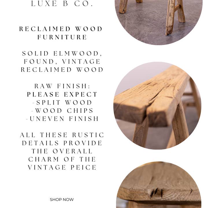 Luxe B Co – Großhandel Bänke – Vintage-schmale Holzbank aus wiederverwendetem Ulmenholz4