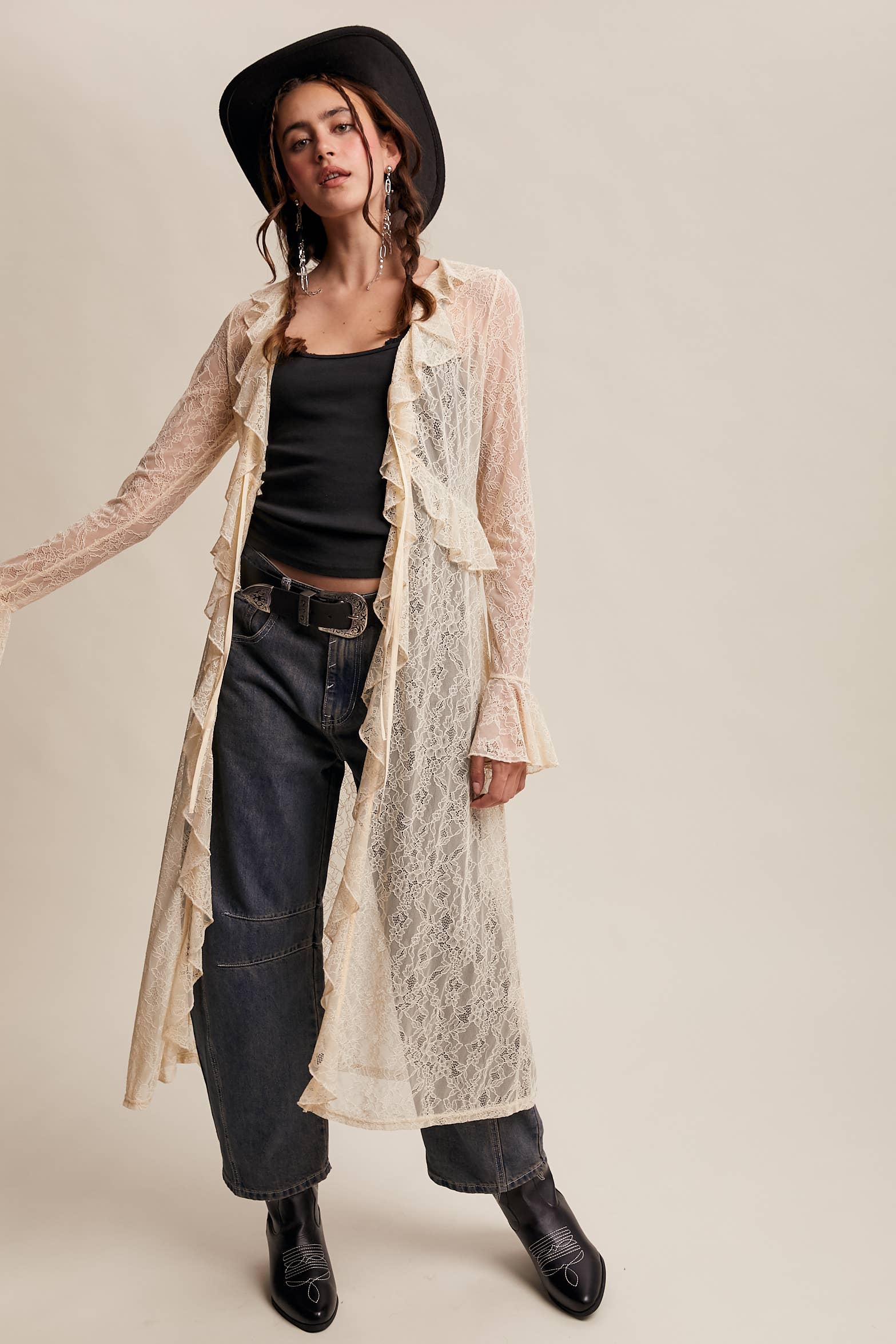 Listicle - Wholesale Kimono - Women's - Sheer Lace Ruffle Duster LJ02596