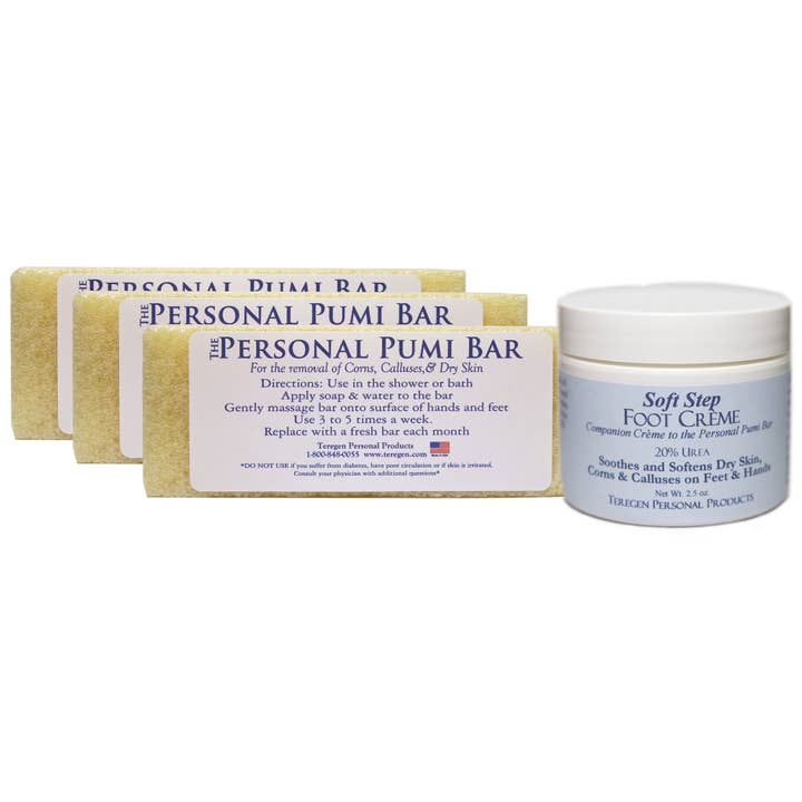 Soft Step Foot Crème w 3-Pack of Full Size Pumi Bar for wholesale by Teregen Personal Products