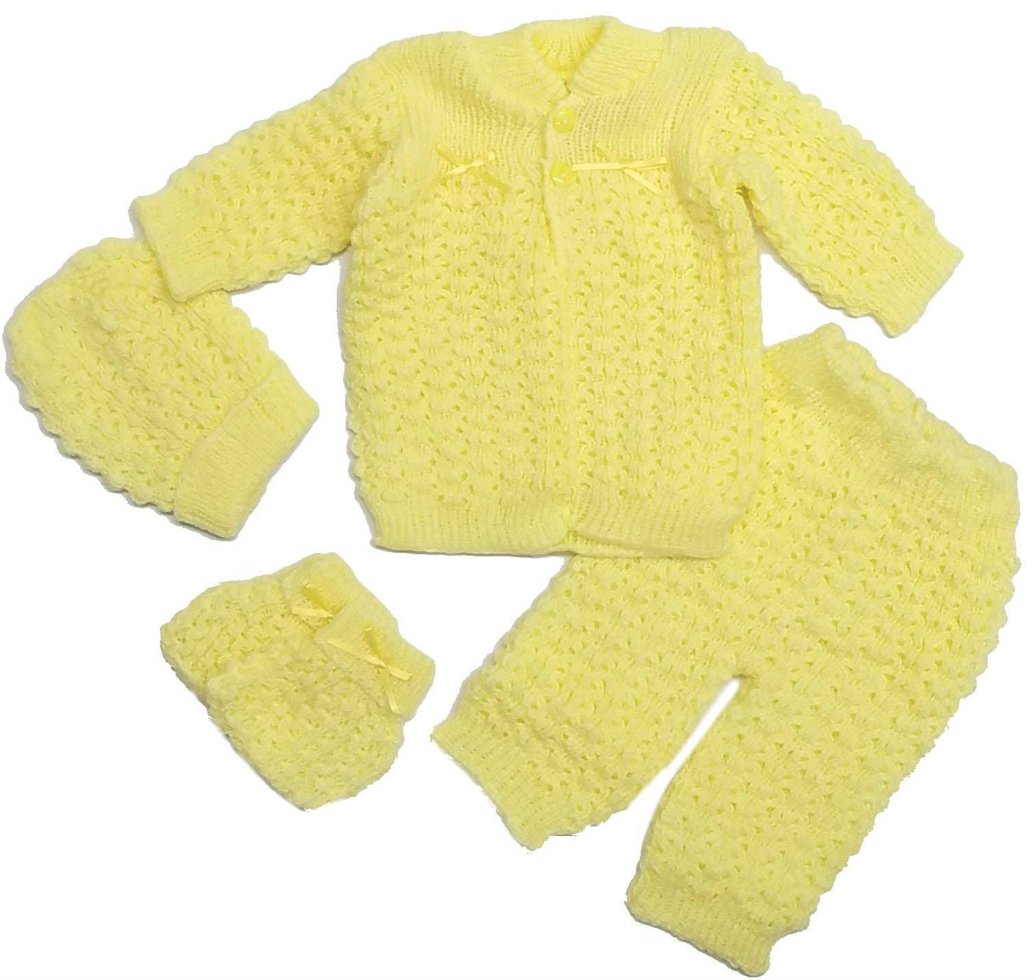 b-one inc - Wholesale Clothing Set - Baby - Wholesale Newborn Crochet Girl Pink Hat Cardigan Sweater Pants Booties 4 Piece Outfit Set3