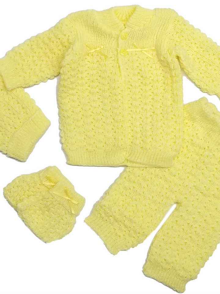 b-one inc - Wholesale Clothing Set - Baby - Wholesale Newborn Crochet Girl Pink Hat Cardigan Sweater Pants Booties 4 Piece Outfit Set3