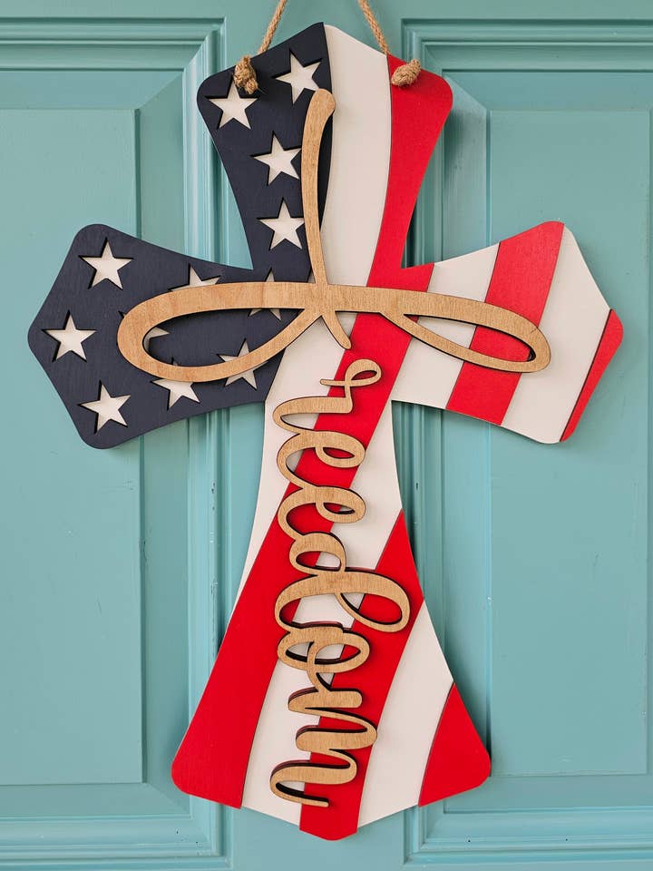 Croix de la liberté à suspendre à la porte - DIY pour la vente par Teal Moon Creations