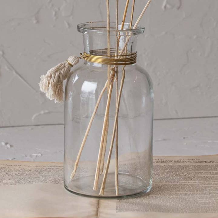 SALE - Faye Tassel Embellished Bud Vase Glass Metal & Cotton for wholesale by Foreside Home & Garden