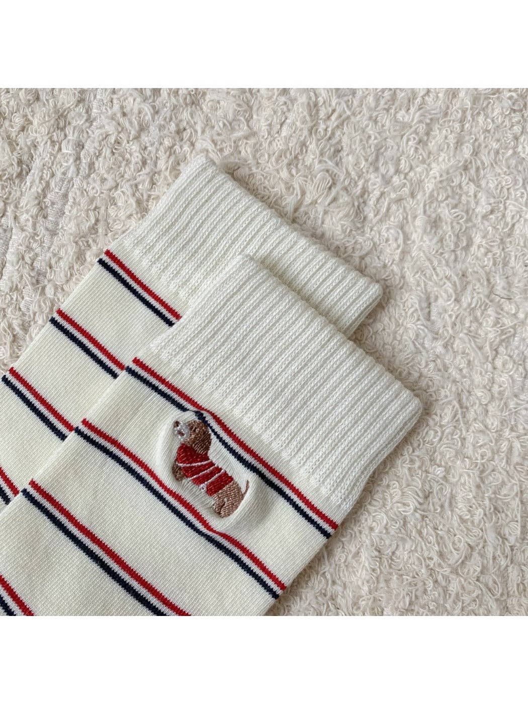 Funkyrel® Atzbranding Limited - Wholesale Sokken - Dames - Rufia - Cartoon Hond Geborduurde Gestreepte Sokken14