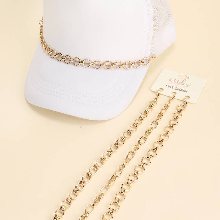 SP Sophia Collection - Wholesale Hat Accessory - Women's - 3pc Gold Tone Rolo Trucker Hat Chain