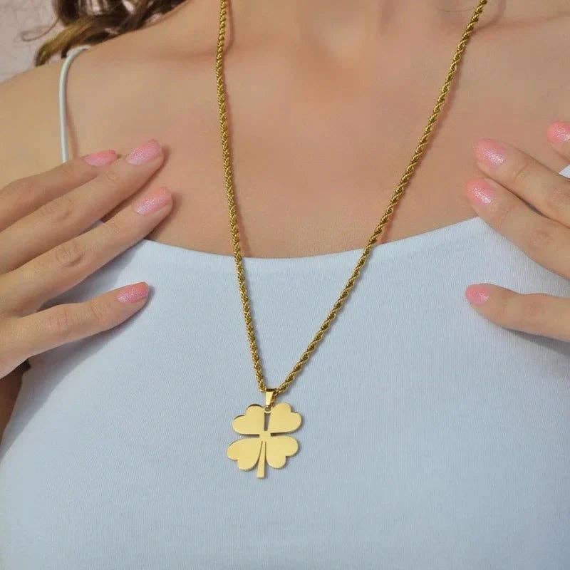 StockJWL – wholesale Hänge-/berlockhalsband – Fyrklövermodell Stål Lyckobringande Halsband Guld Färg2