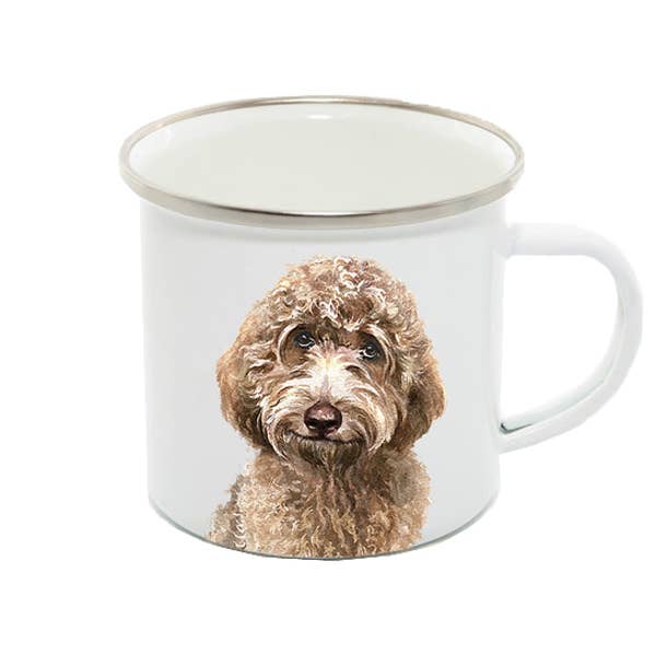 Enamel Mug, Labradoodle, Douglas TAN for wholesale by Field and Fur Gifts