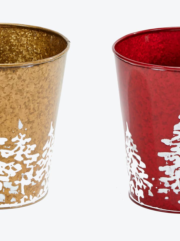 Galvanized Planter with Tree Design 7.5" Height, 7" Width for wholesale by WORTH IMPORTS