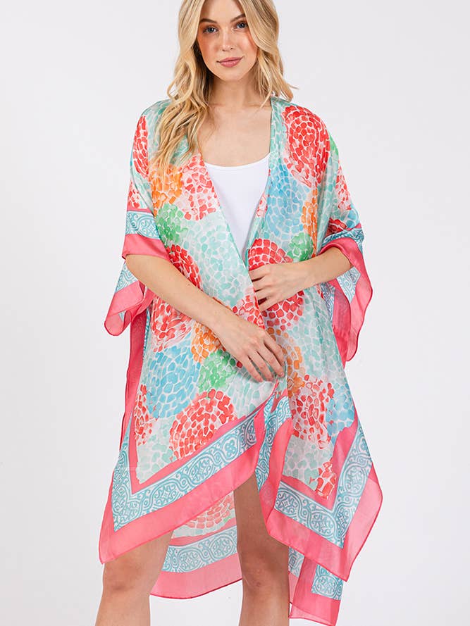 Kimono a Cerchio Astratto Multicolore con Sensazione Setosa per la vendita all'ingrosso da parte di Hana