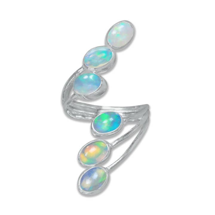 Handmade Jewels – Großhandel Cocktail-/Statement-Ring – Sechs-Stein-Äthiopischer-Opal-Wickelring – Handgefertigtes 925er Sterlingsilber Statement-Design | Auf Bestellung gefertigt0