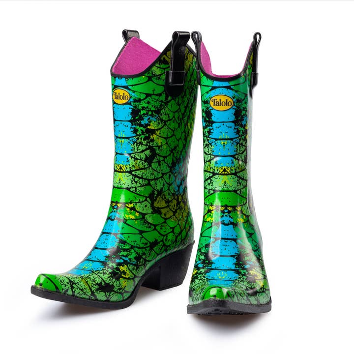Peacock Green and Blue Cowboy boot rainboots for wholesale by Talolo Boots