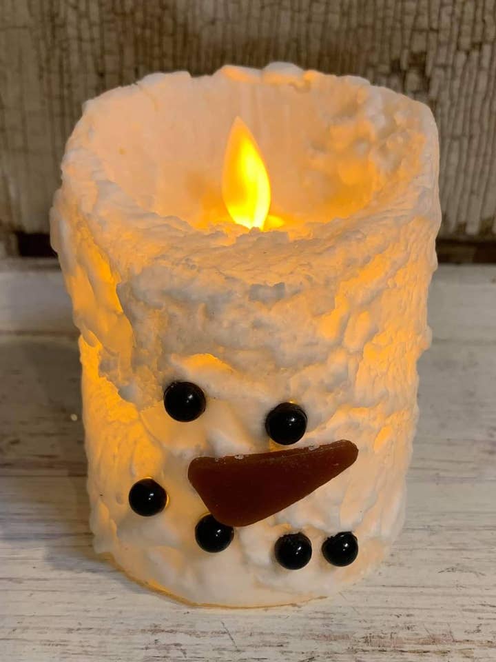 Snowman Bumpy White Moving Flame LED Candle 3in by 4in for wholesale by Wholesale Home Decor