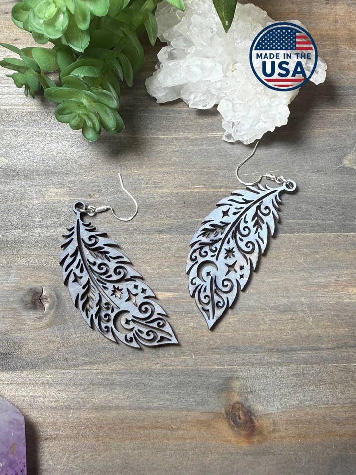 Feather Wood Earrings for wholesale by From Within
