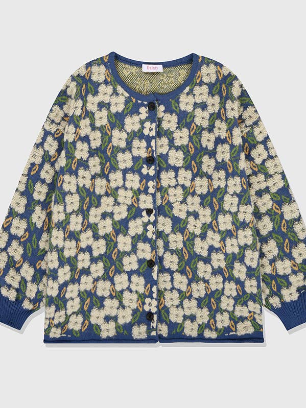3D FLORAL BUTTON UP TEXTURED JACQUERED CARDIGAN for wholesale by FRECKLE LOS ANGELES