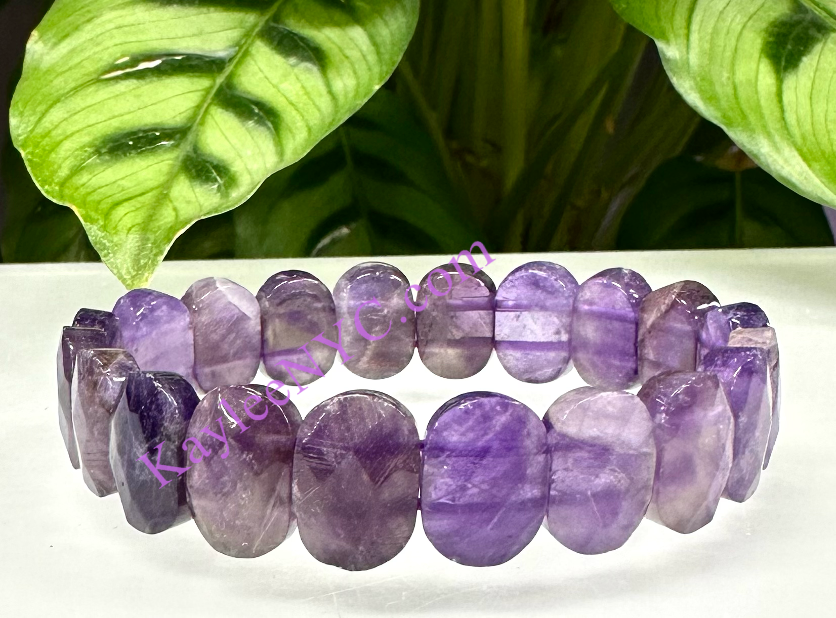 KayleeNYC - Wholesale Jewelry Set - 7.5” Natural Amethyst Faceted Stretch Bracelet 15mm2