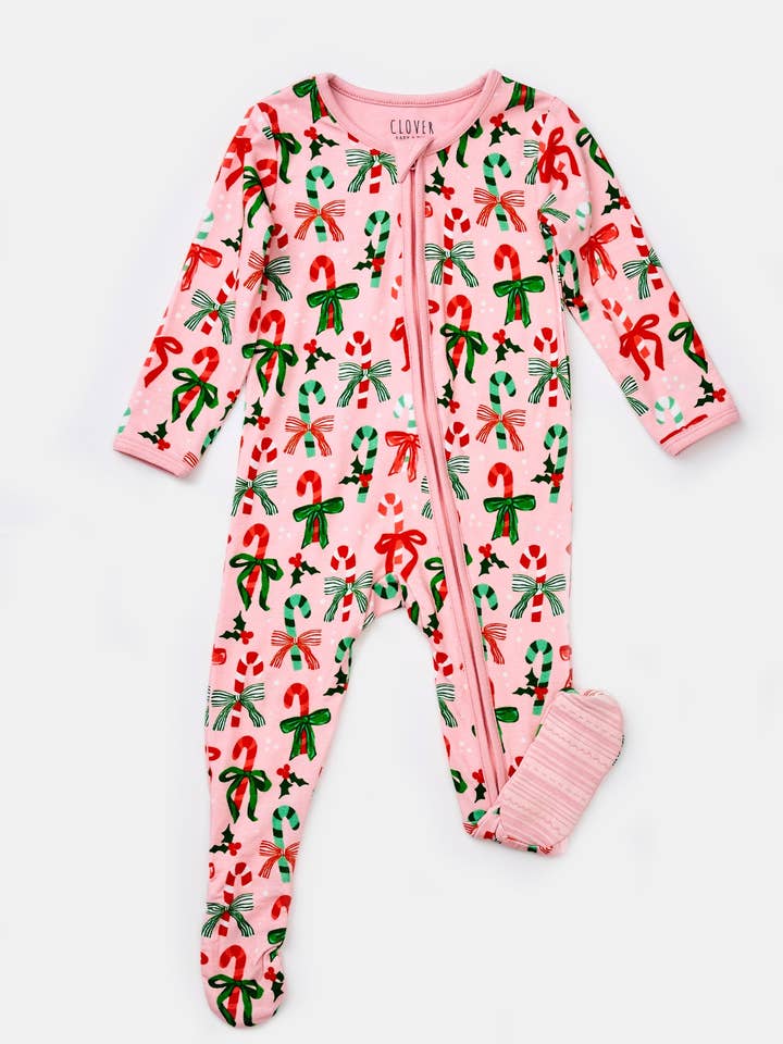 Soft & Stretchy Zipper Footie - Candy Canes for wholesale by Clover Baby & Kids