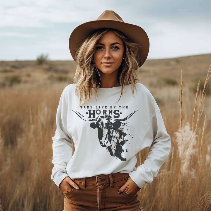 Take Life By The Horns Crew Neck Sweatshirt for wholesale by Amy Anne Apparel Inc