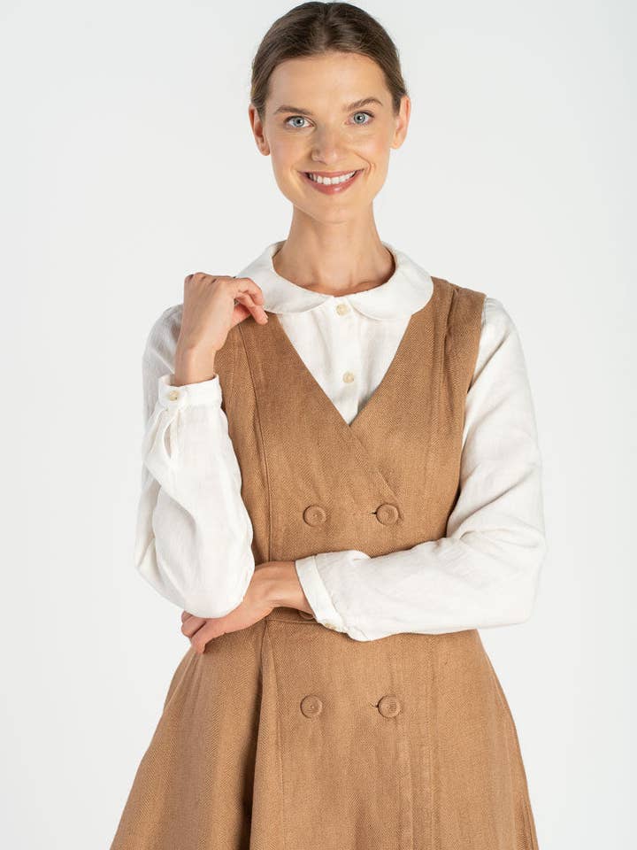 Son de Flor - Wholesale Dress - Women's - Rosa – Midi Linen Dress with Double-Button Front12